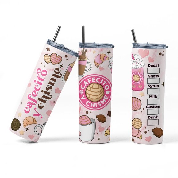 20oz Insulated Tumbler, Cafecito y Chisme, Spanish, Cute - Picture 1 of 8
